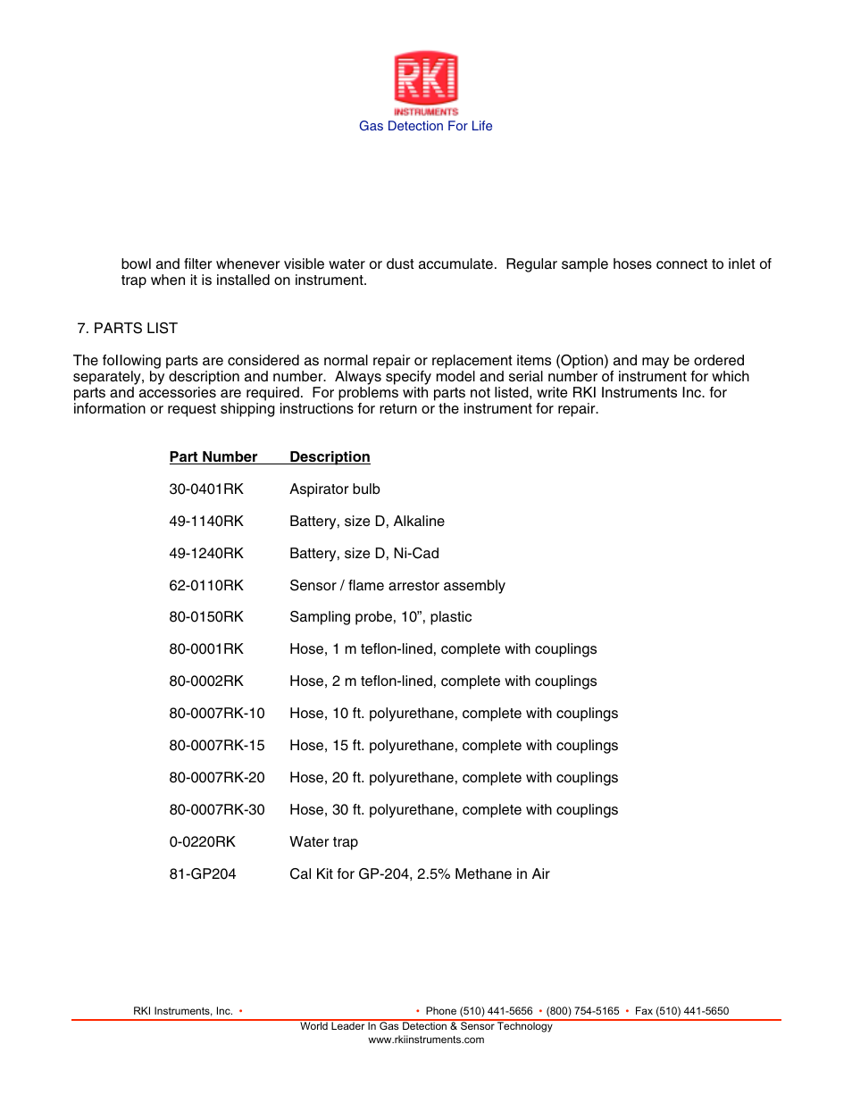 RKI Instruments GP-204 User Manual | Page 6 / 7