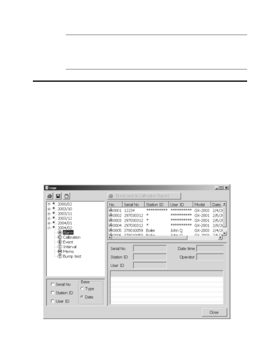 Logs window | RKI Instruments Data Cal 2000 User Manual | Page 55 / 88