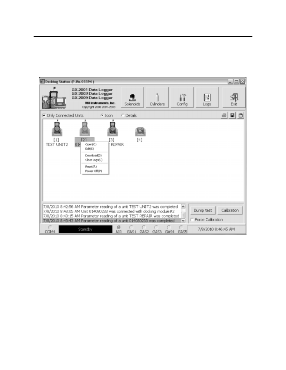 Instrument/module function menu | RKI Instruments Data Cal 2000 User Manual | Page 77 / 88