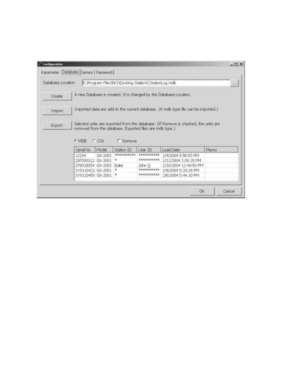 Database tab | RKI Instruments Data Cal 2000 User Manual | Page 84 / 88
