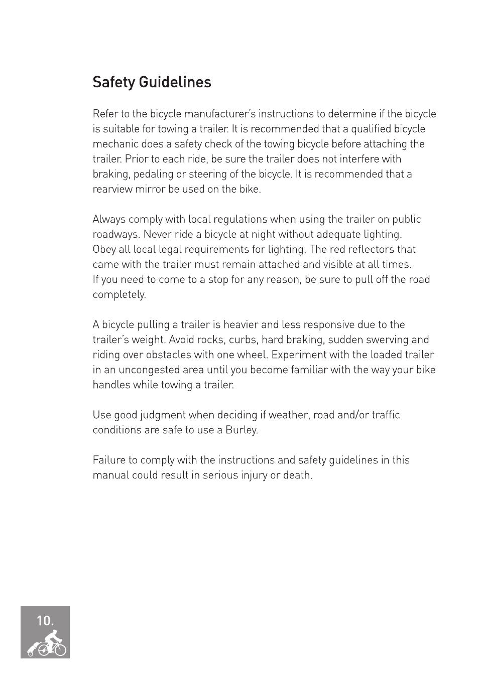 Safety guidelines | Burley Travoy User Manual | Page 12 / 16