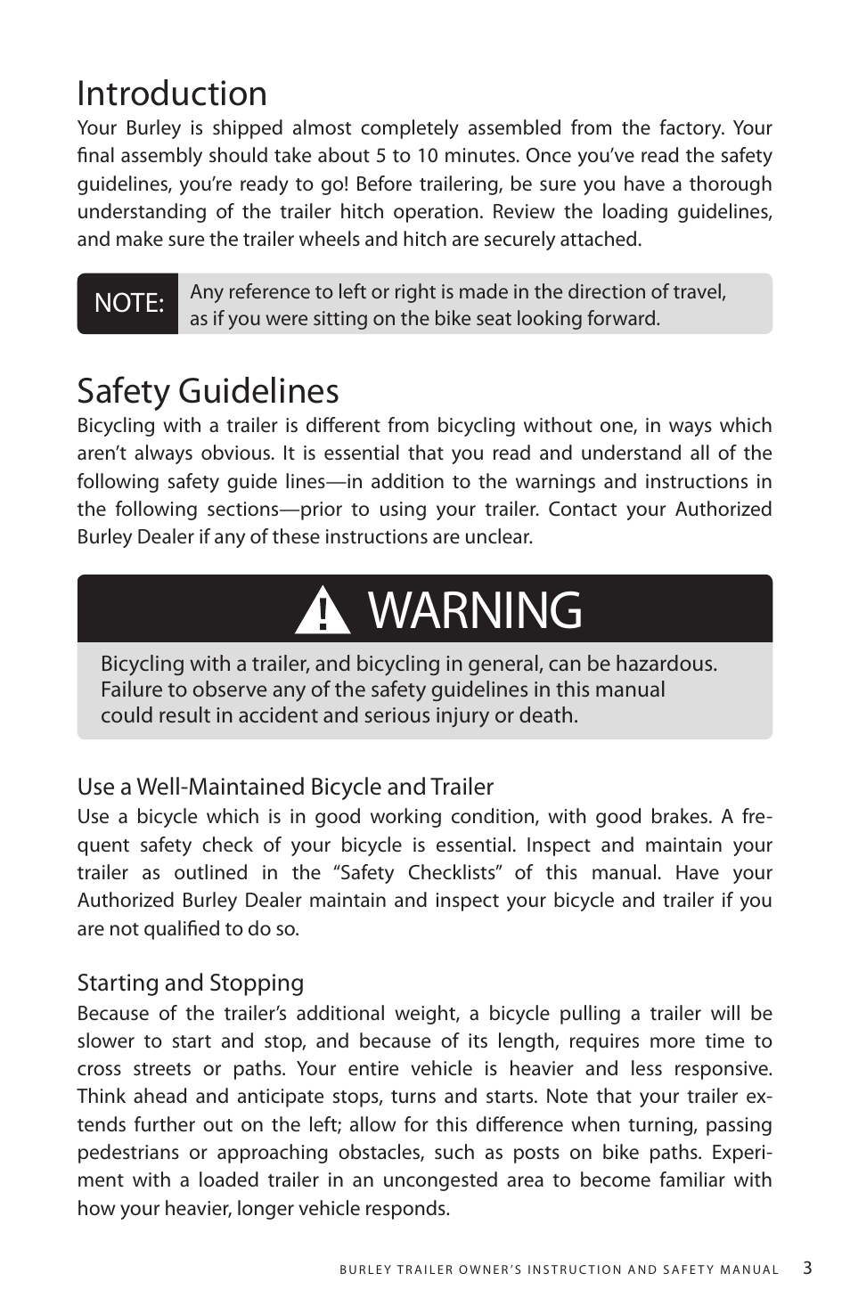 Warning, Introduction, Safety guidelines | Burley Nomad User Manual | Page 3 / 18