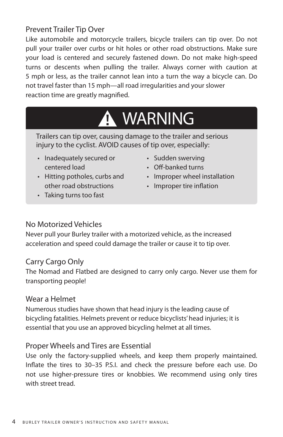 Warning | Burley Nomad User Manual | Page 4 / 18