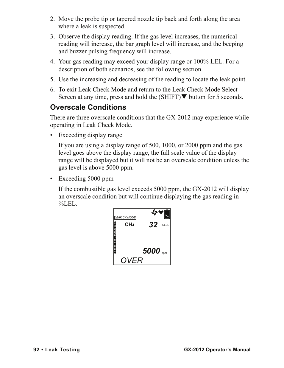 Over, Overscale conditions | RKI Instruments GX-2012 Manual User Manual | Page 100 / 185