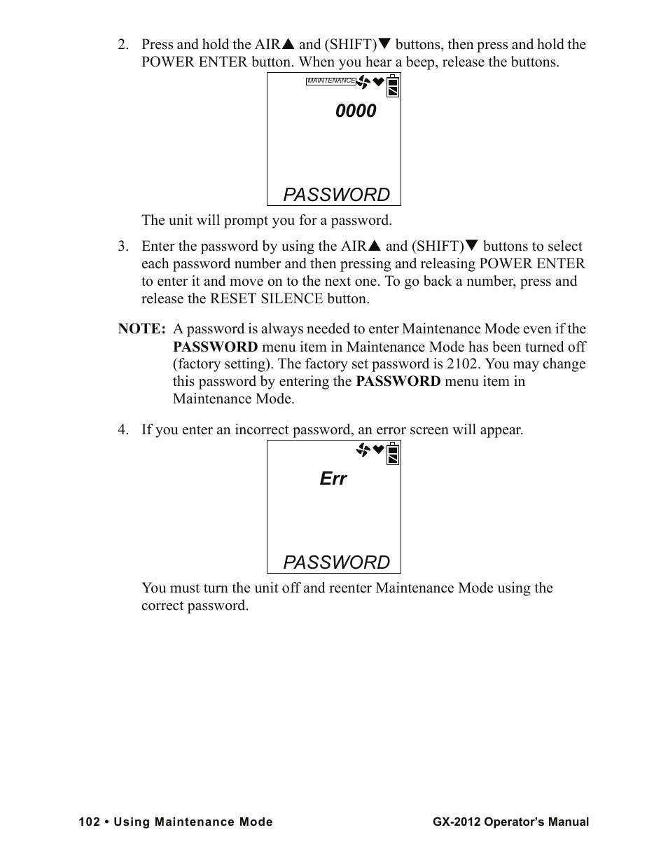Password | RKI Instruments GX-2012 Manual User Manual | Page 110 / 185