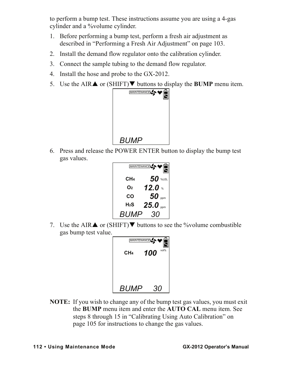 Bump, Bump 30 | RKI Instruments GX-2012 Manual User Manual | Page 120 / 185