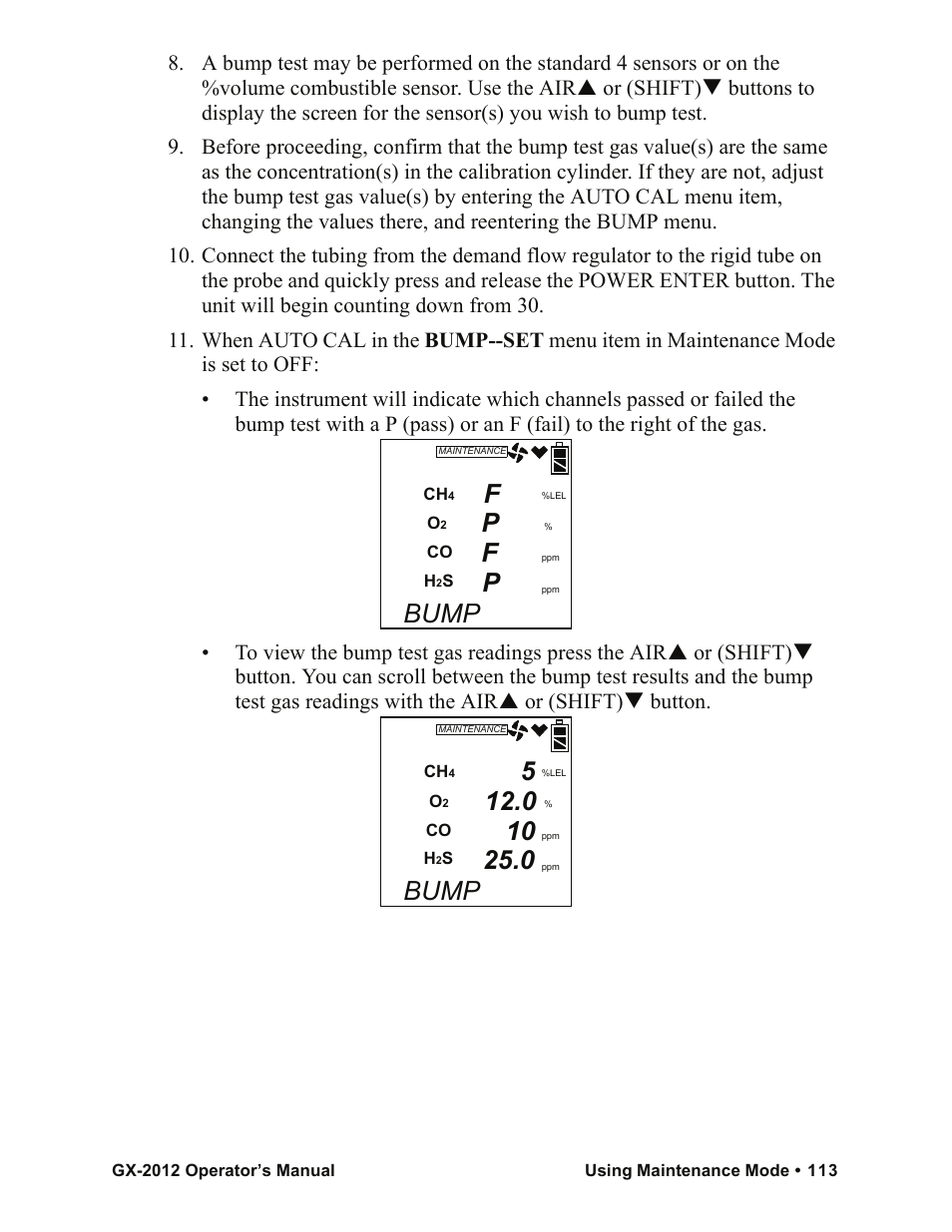 F p f p, Bump | RKI Instruments GX-2012 Manual User Manual | Page 121 / 185