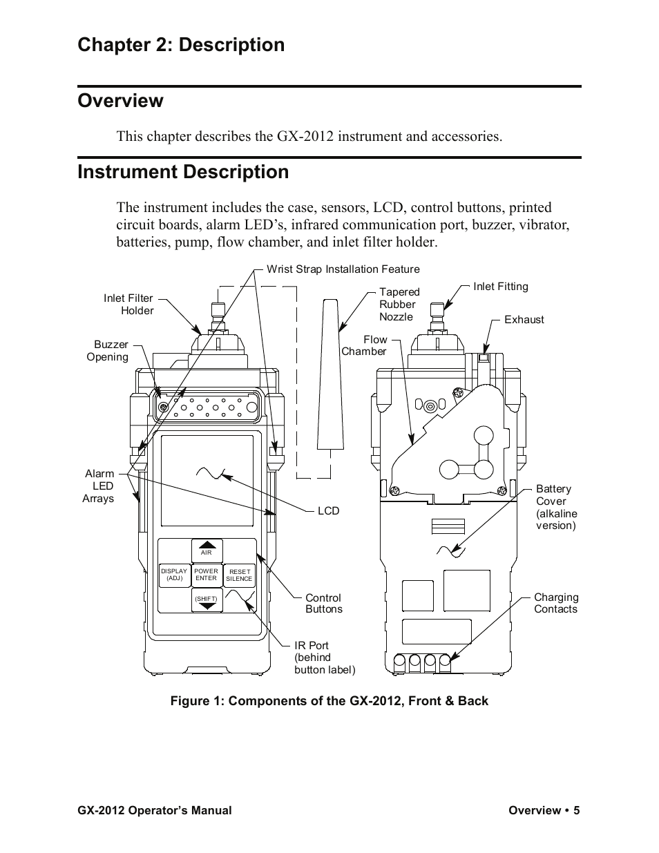 Chapter 2: description overview, Instrument description | RKI Instruments GX-2012 Manual User Manual | Page 13 / 185