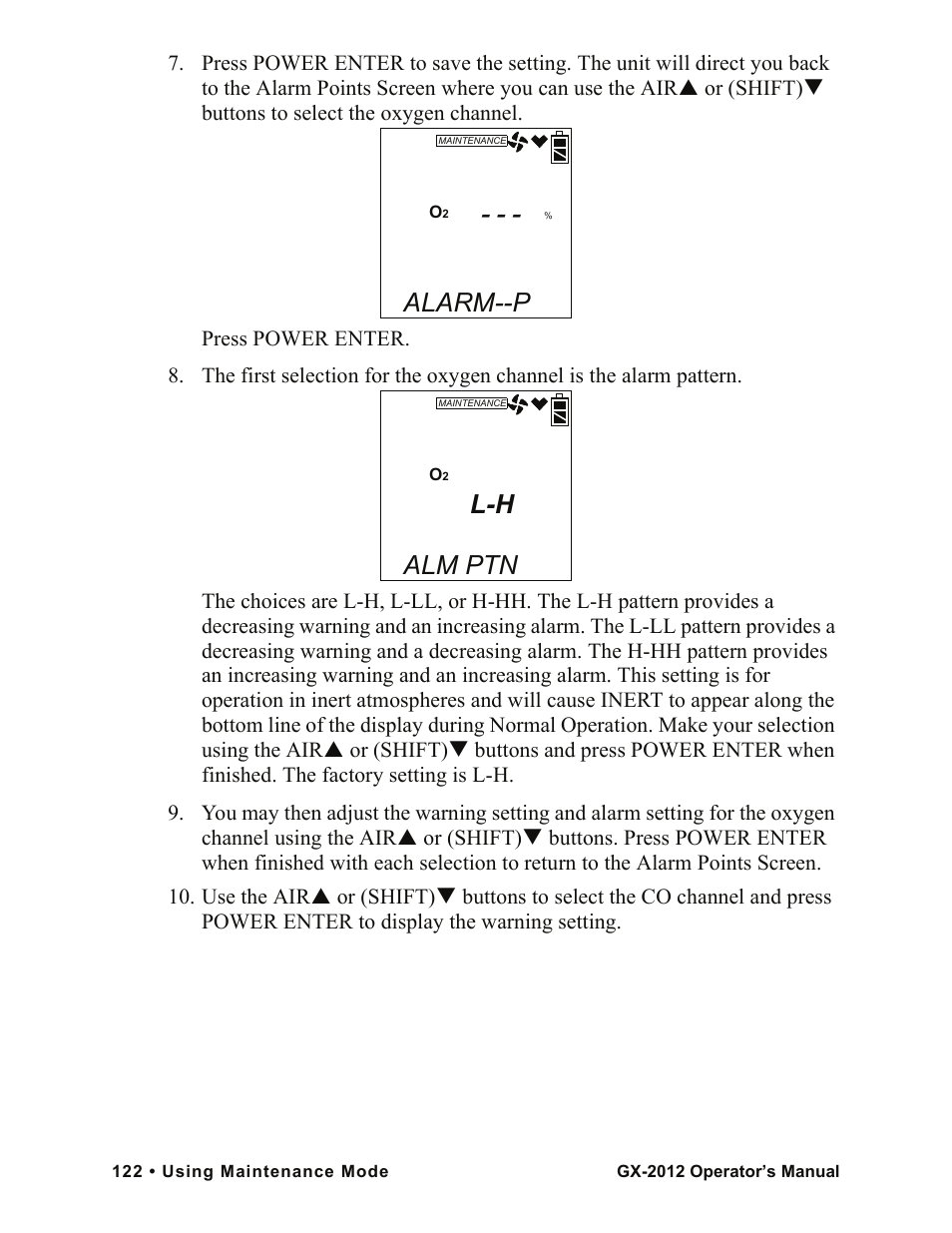 Alarm--p, Alm ptn | RKI Instruments GX-2012 Manual User Manual | Page 130 / 185