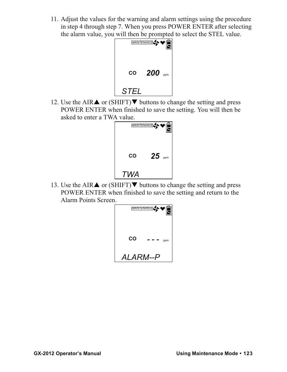 Stel, Alarm--p | RKI Instruments GX-2012 Manual User Manual | Page 131 / 185