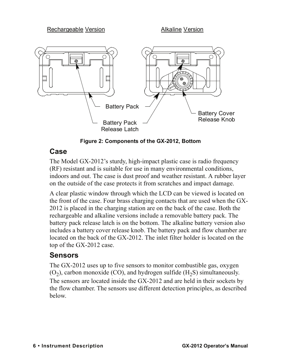 Case, Sensors | RKI Instruments GX-2012 Manual User Manual | Page 14 / 185