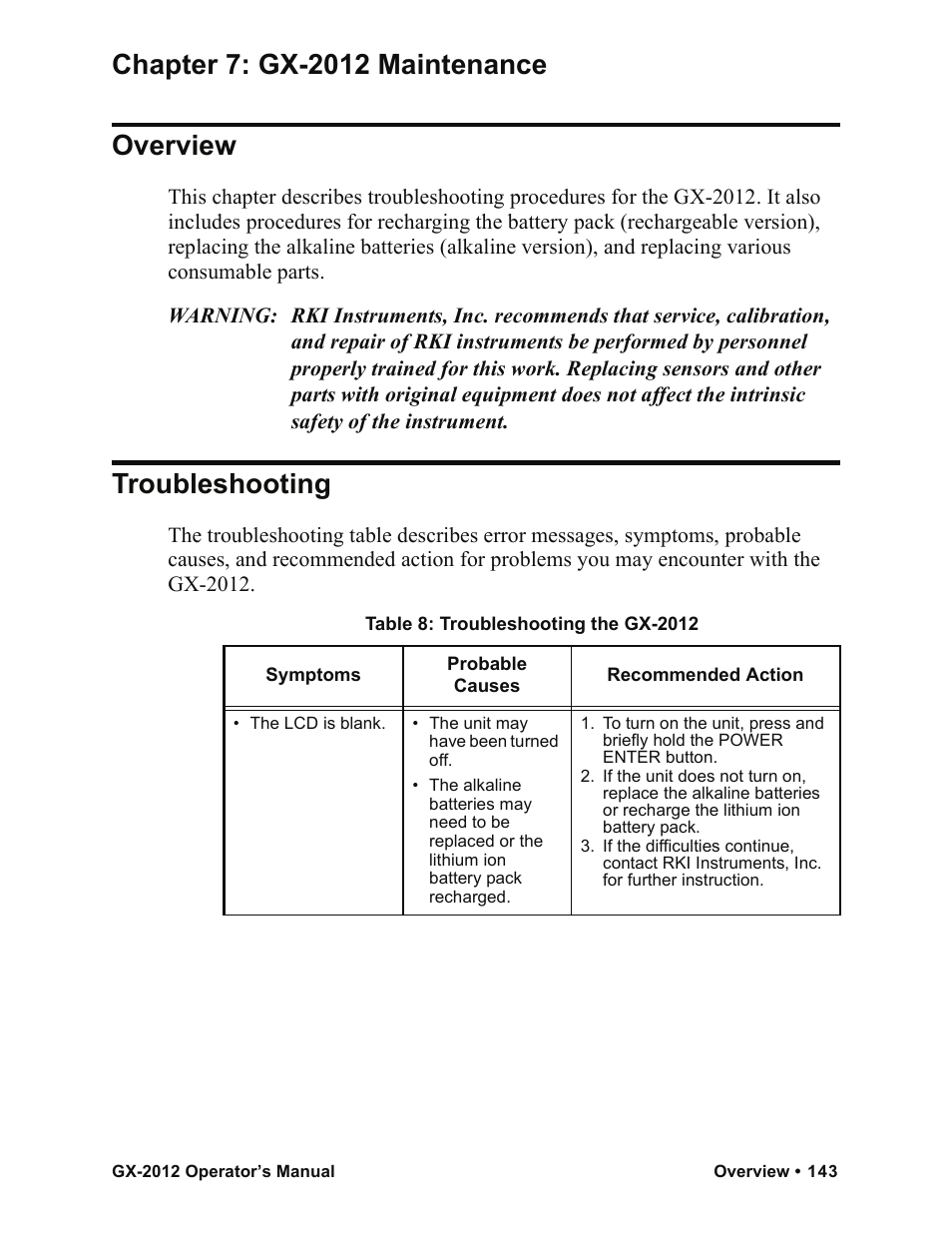 Troubleshooting | RKI Instruments GX-2012 Manual User Manual | Page 151 / 185