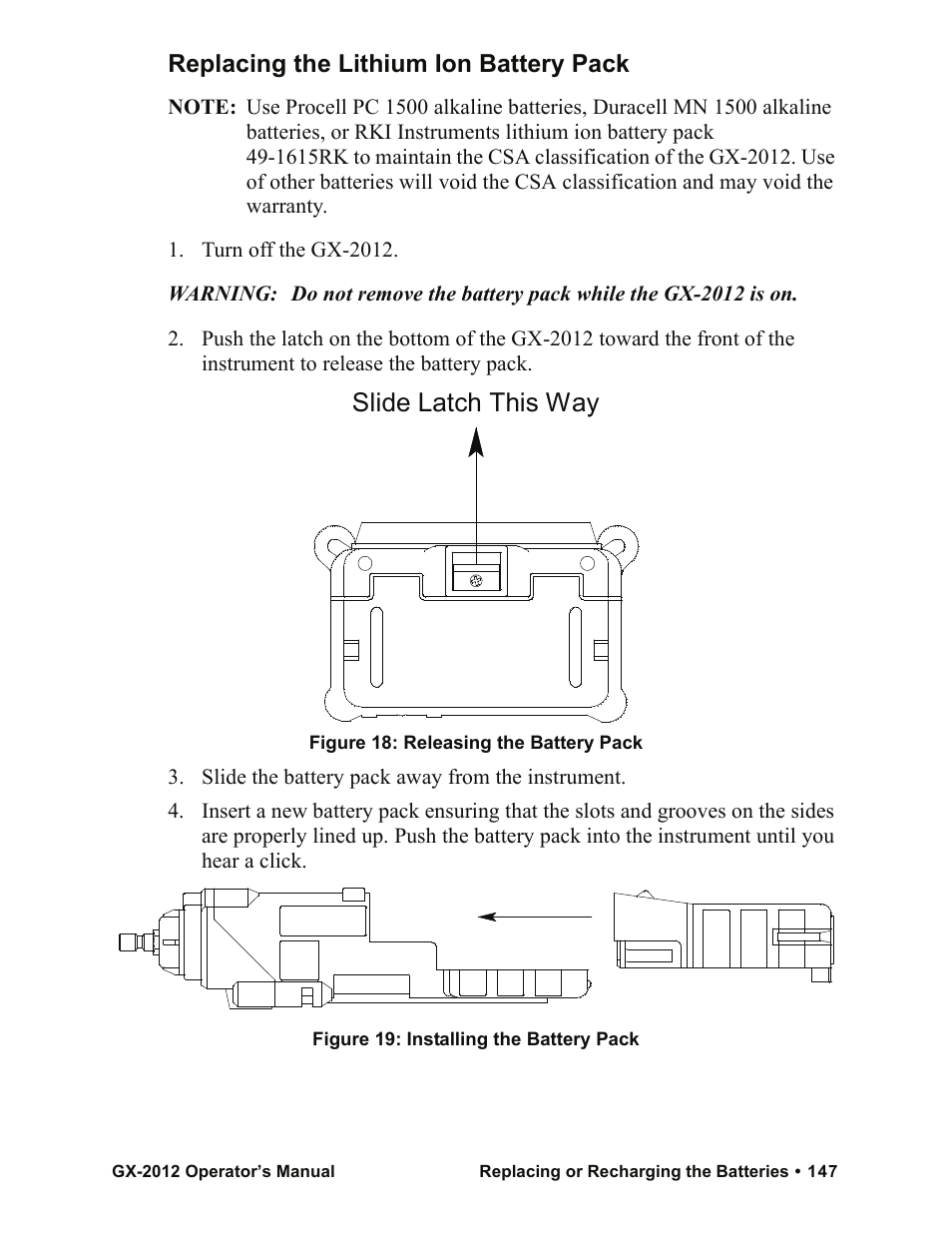 Slide latch this way | RKI Instruments GX-2012 Manual User Manual | Page 155 / 185