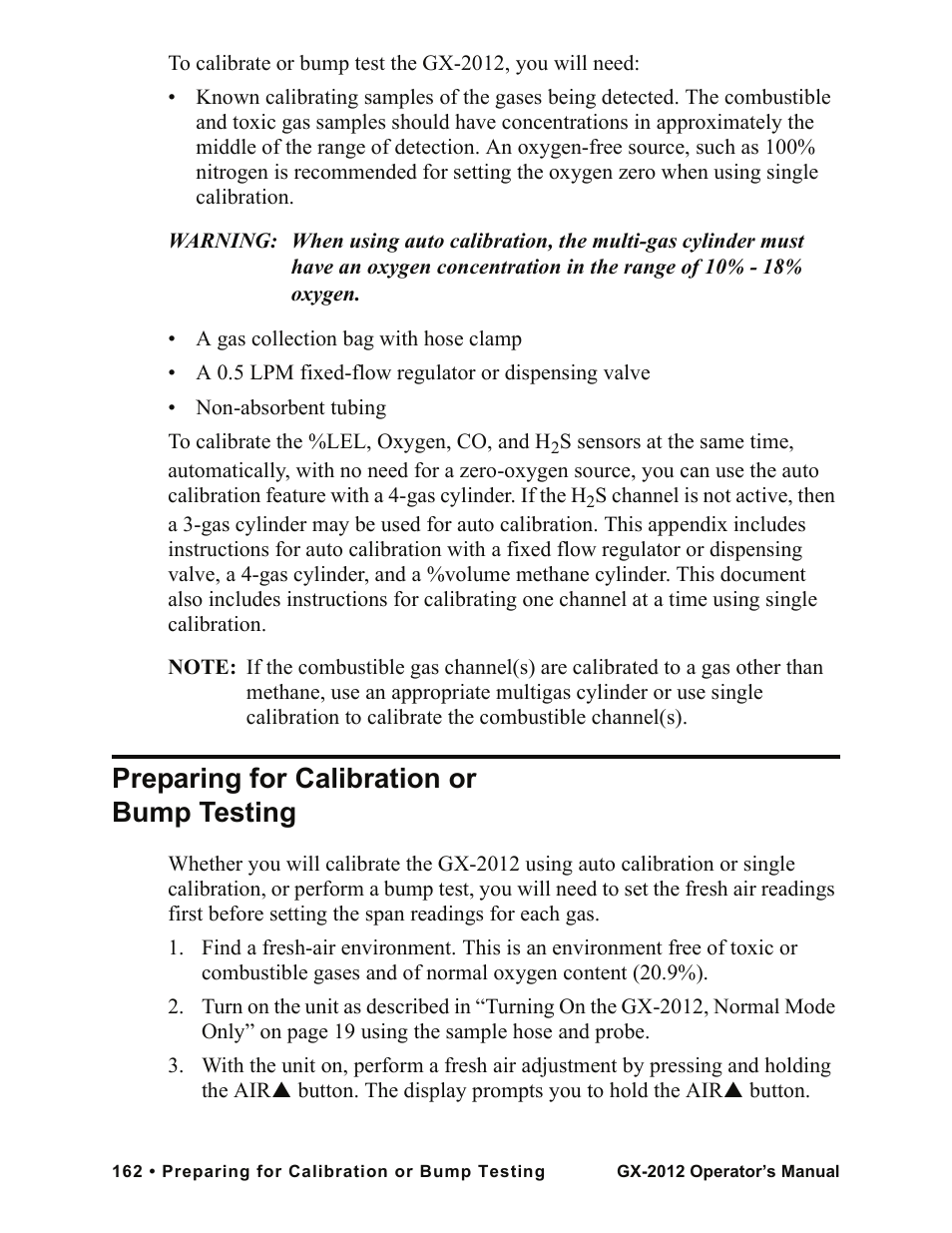 Preparing for calibration or bump testing | RKI Instruments GX-2012 Manual User Manual | Page 170 / 185