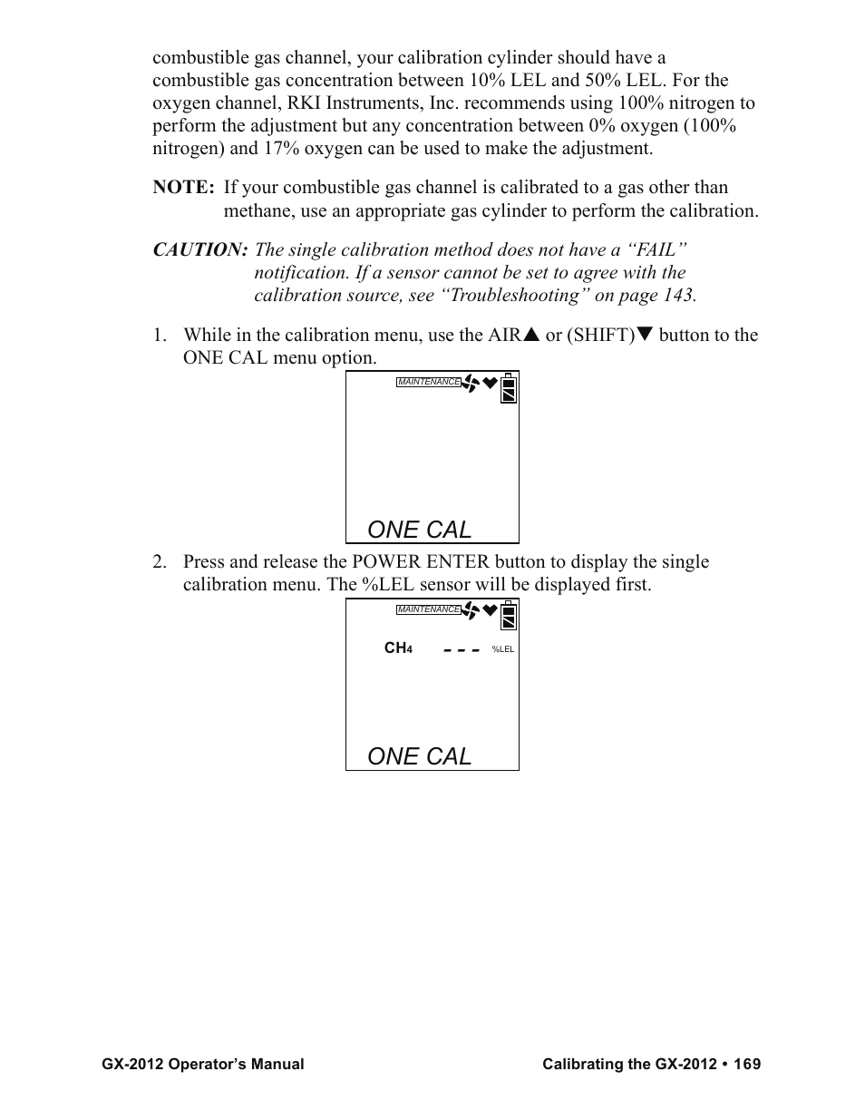 One cal | RKI Instruments GX-2012 Manual User Manual | Page 177 / 185