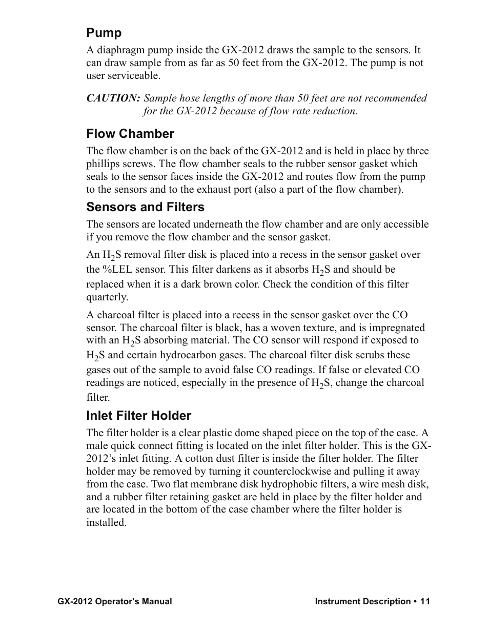 Pump, Flow chamber, Sensors and filters | Inlet filter holder | RKI Instruments GX-2012 Manual User Manual | Page 19 / 185