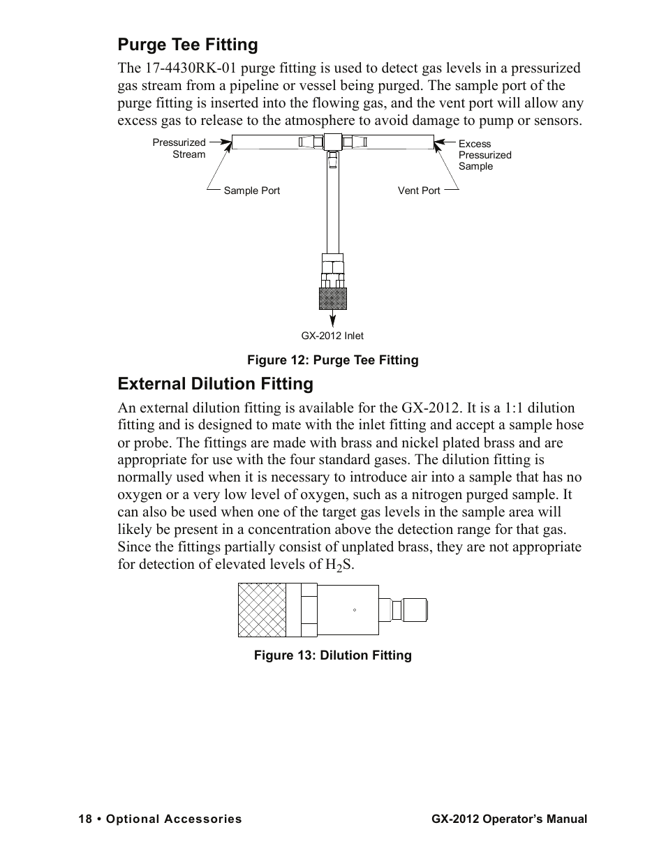 Purge tee fitting, External dilution fitting | RKI Instruments GX-2012 Manual User Manual | Page 26 / 185