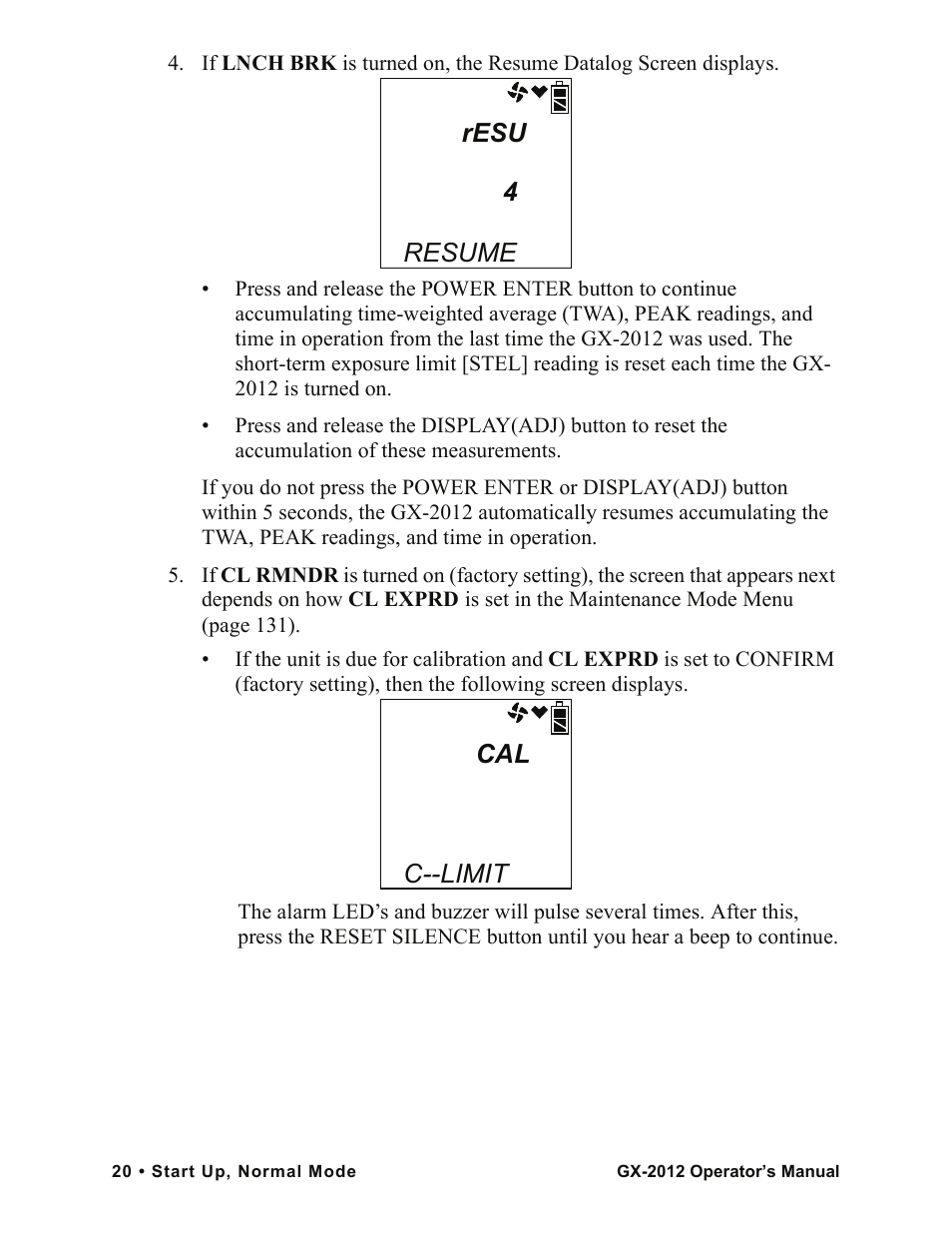Resu 4 resume cal c--limit | RKI Instruments GX-2012 Manual User Manual | Page 28 / 185