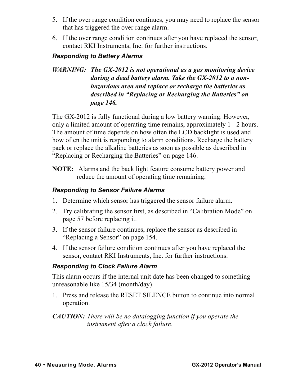 RKI Instruments GX-2012 Manual User Manual | Page 48 / 185