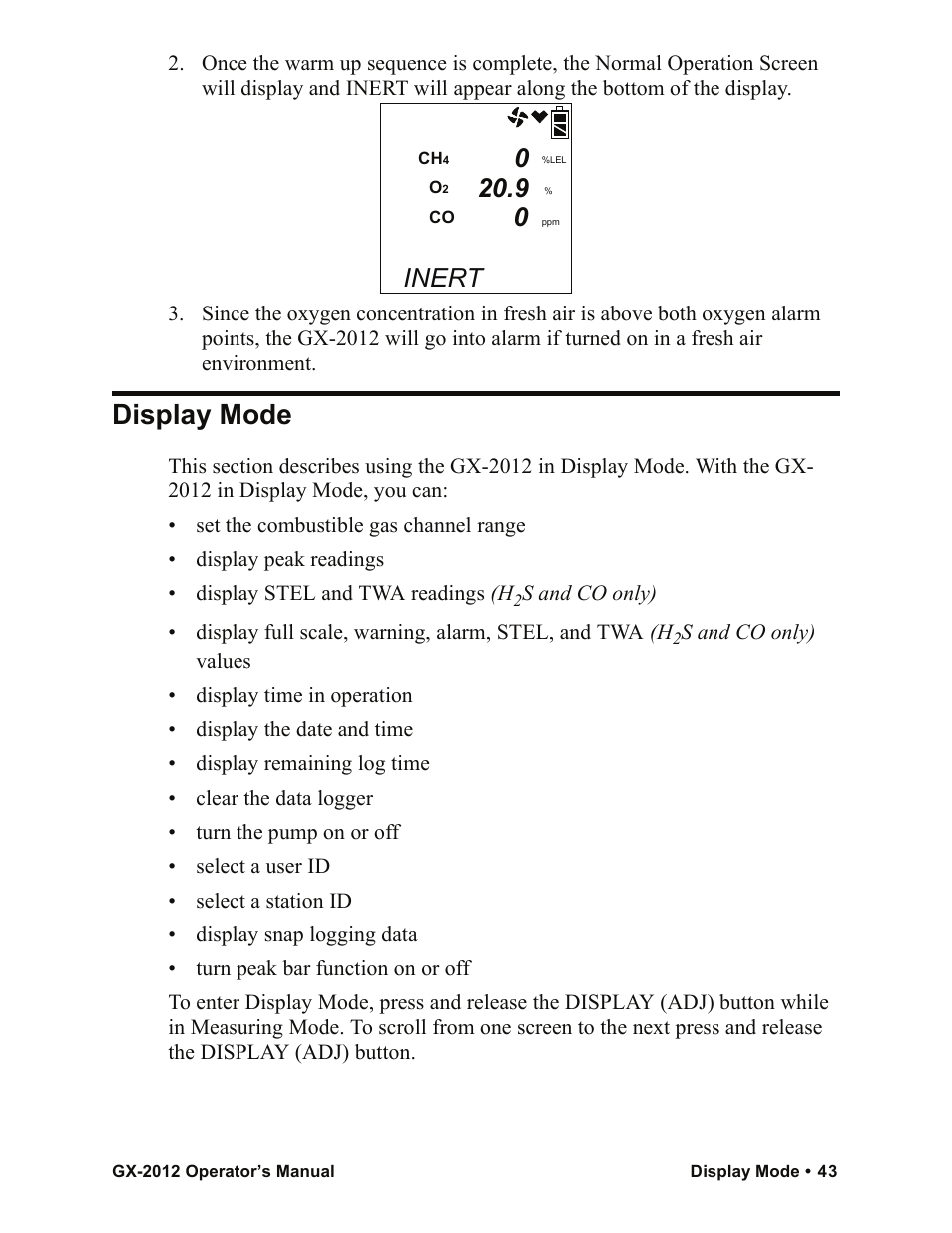 Display mode, Inert | RKI Instruments GX-2012 Manual User Manual | Page 51 / 185