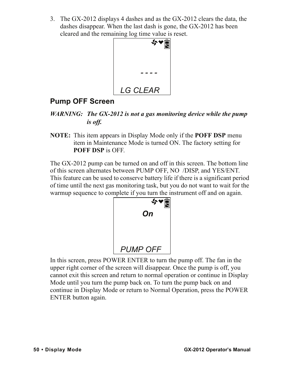 Lg clear - - - - on pump off | RKI Instruments GX-2012 Manual User Manual | Page 58 / 185