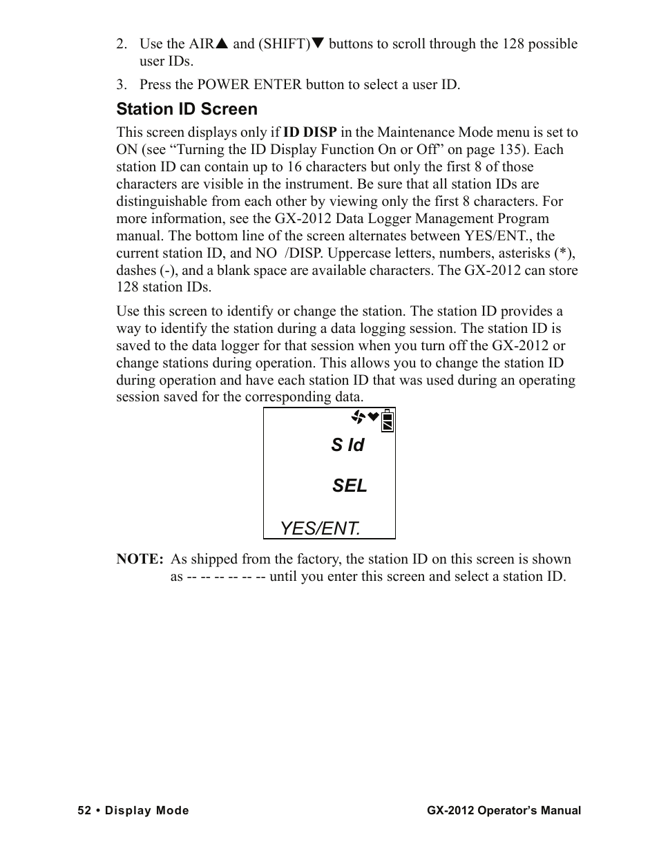S id yes/ent. sel | RKI Instruments GX-2012 Manual User Manual | Page 60 / 185