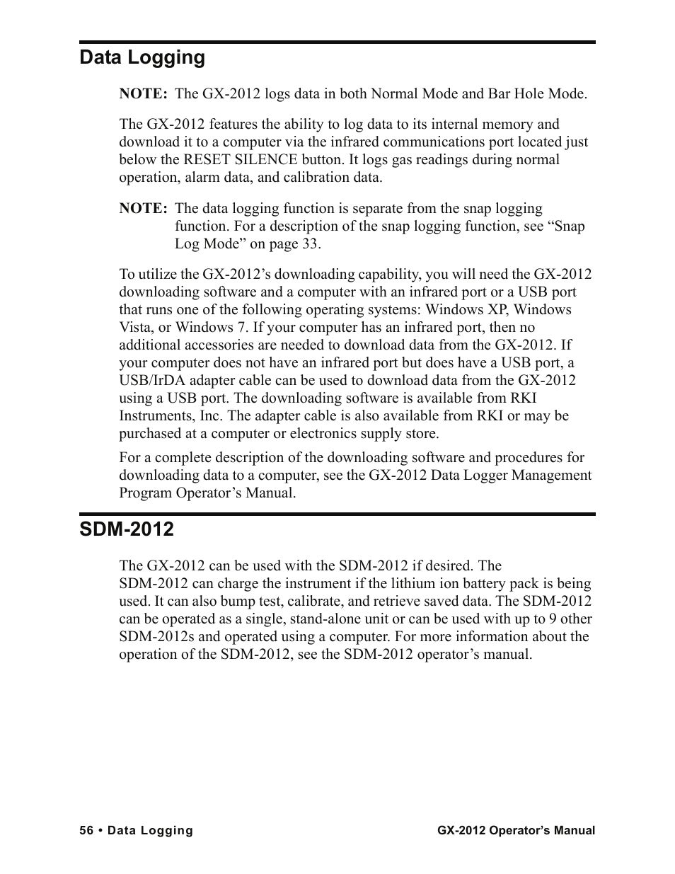 Data logging, Sdm-2012 | RKI Instruments GX-2012 Manual User Manual | Page 64 / 185