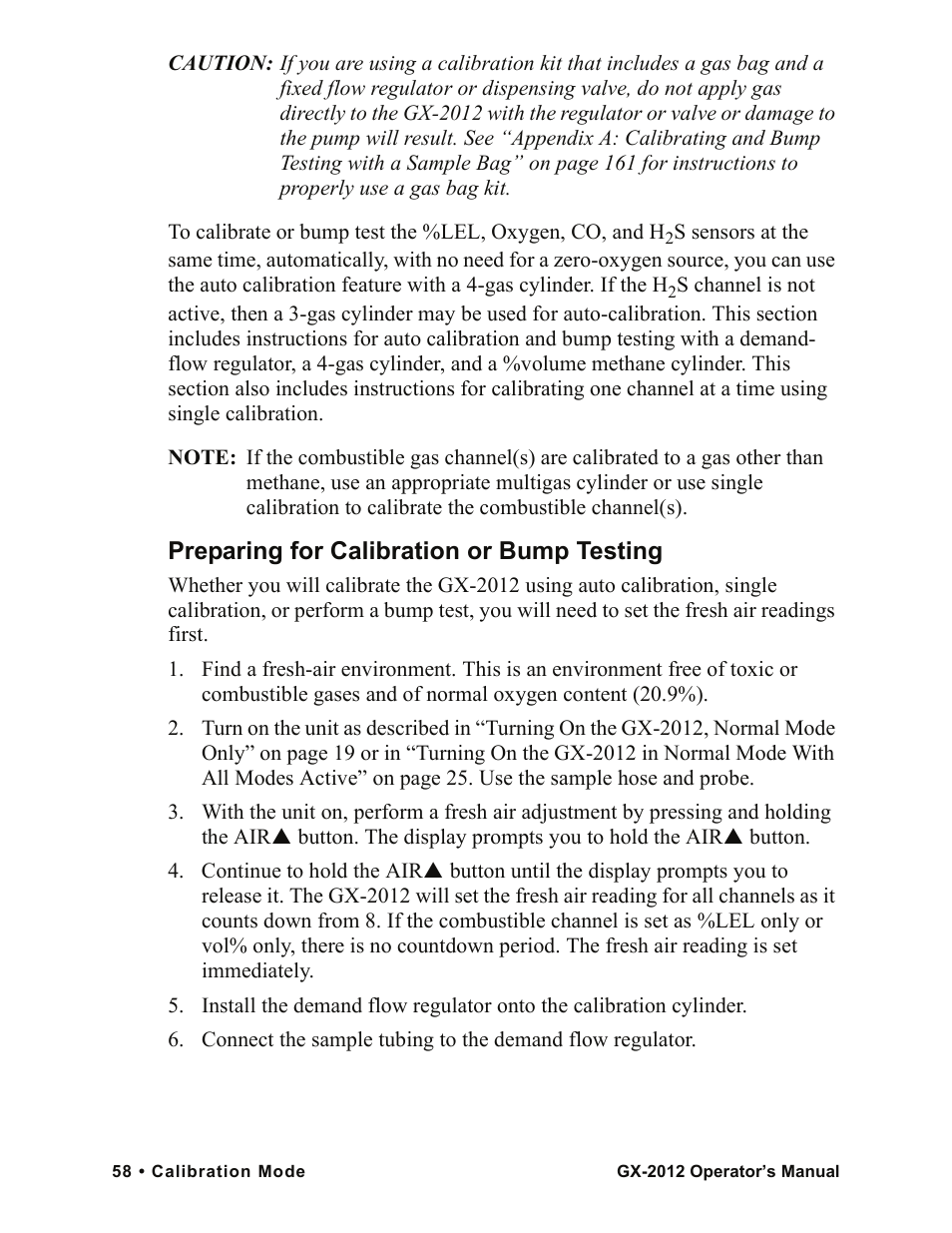 Preparing for calibration or bump testing | RKI Instruments GX-2012 Manual User Manual | Page 66 / 185
