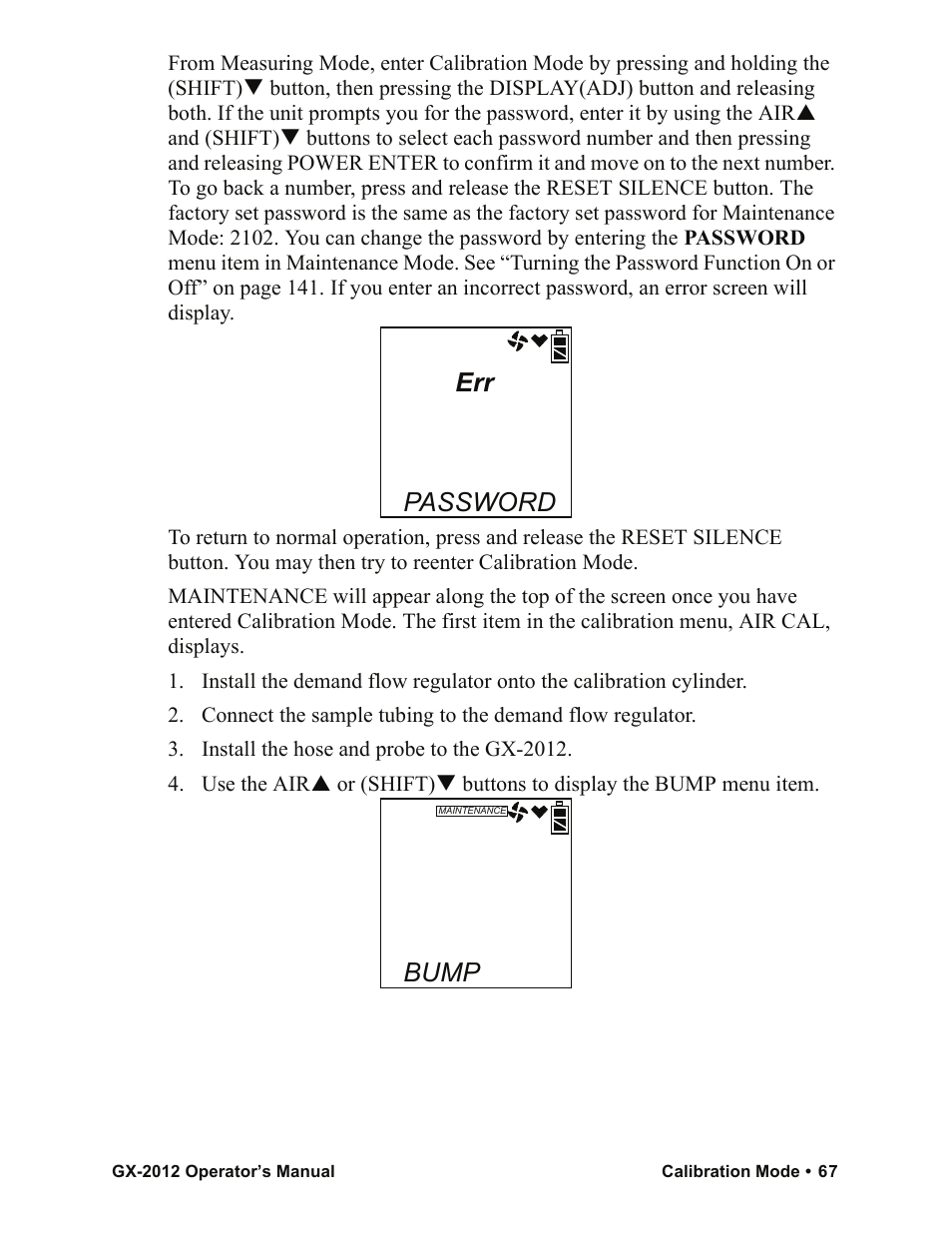 Password, Bump | RKI Instruments GX-2012 Manual User Manual | Page 75 / 185