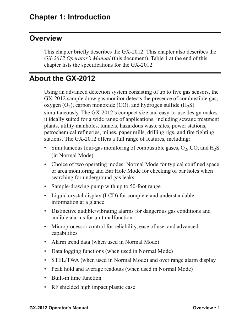 Chapter 1: introduction overview, About the gx-2012 | RKI Instruments GX-2012 Manual User Manual | Page 9 / 185