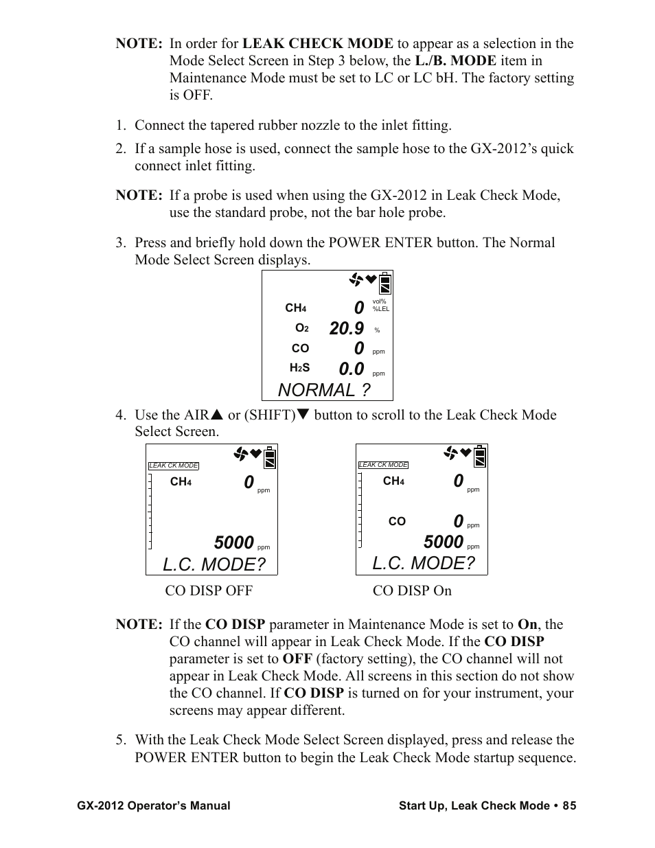 Normal, L.c. mode, Co disp off co disp on | RKI Instruments GX-2012 Manual User Manual | Page 93 / 185