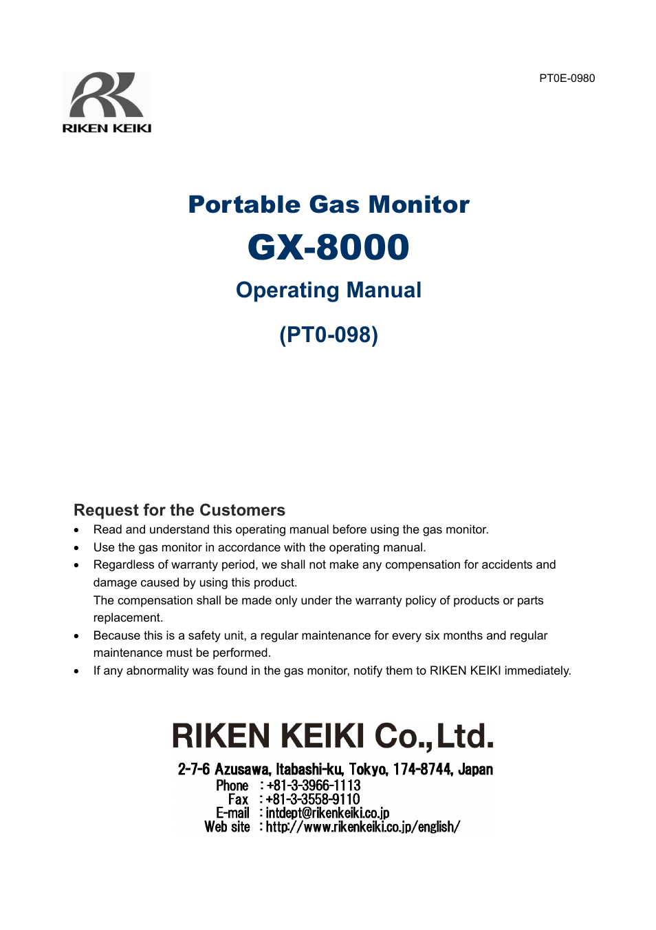 RKI Instruments GX-8000(PT0-098) User Manual | 52 pages