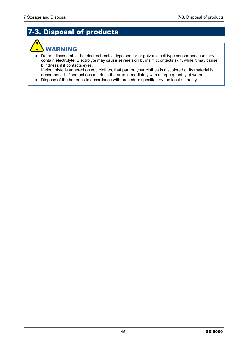 3. disposal of products, Warning | RKI Instruments GX-8000(PT0-098) User Manual | Page 45 / 52