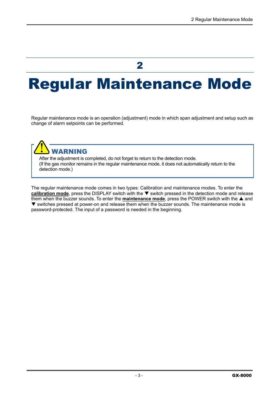 Regular maintenance mode | RKI Instruments GX-8000(H4-0050) User Manual | Page 3 / 23