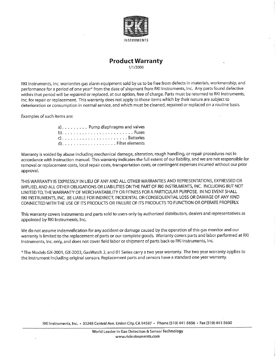 RKI Instruments RX-517 User Manual | Page 36 / 36