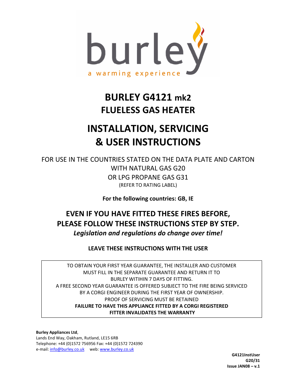 Burley G4121 mk2 User Manual | 12 pages