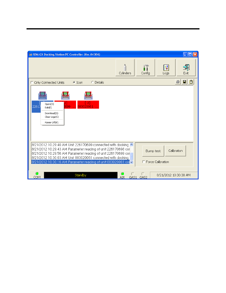 Instrument function menu | RKI Instruments SDM-2009 PC Controlled Configuration User Manual | Page 99 / 114