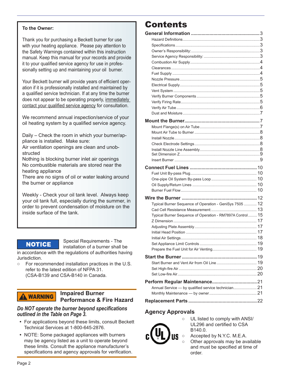 Beckett CF3500 User Manual | Page 2 / 24