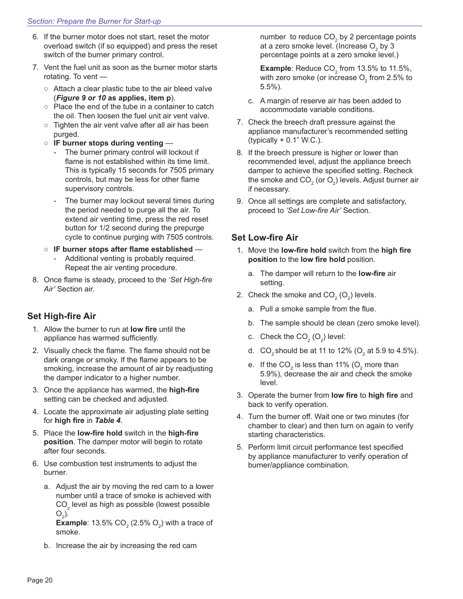 Set low-fi re air, Set high-fi re air | Beckett CF3500 User Manual | Page 20 / 24