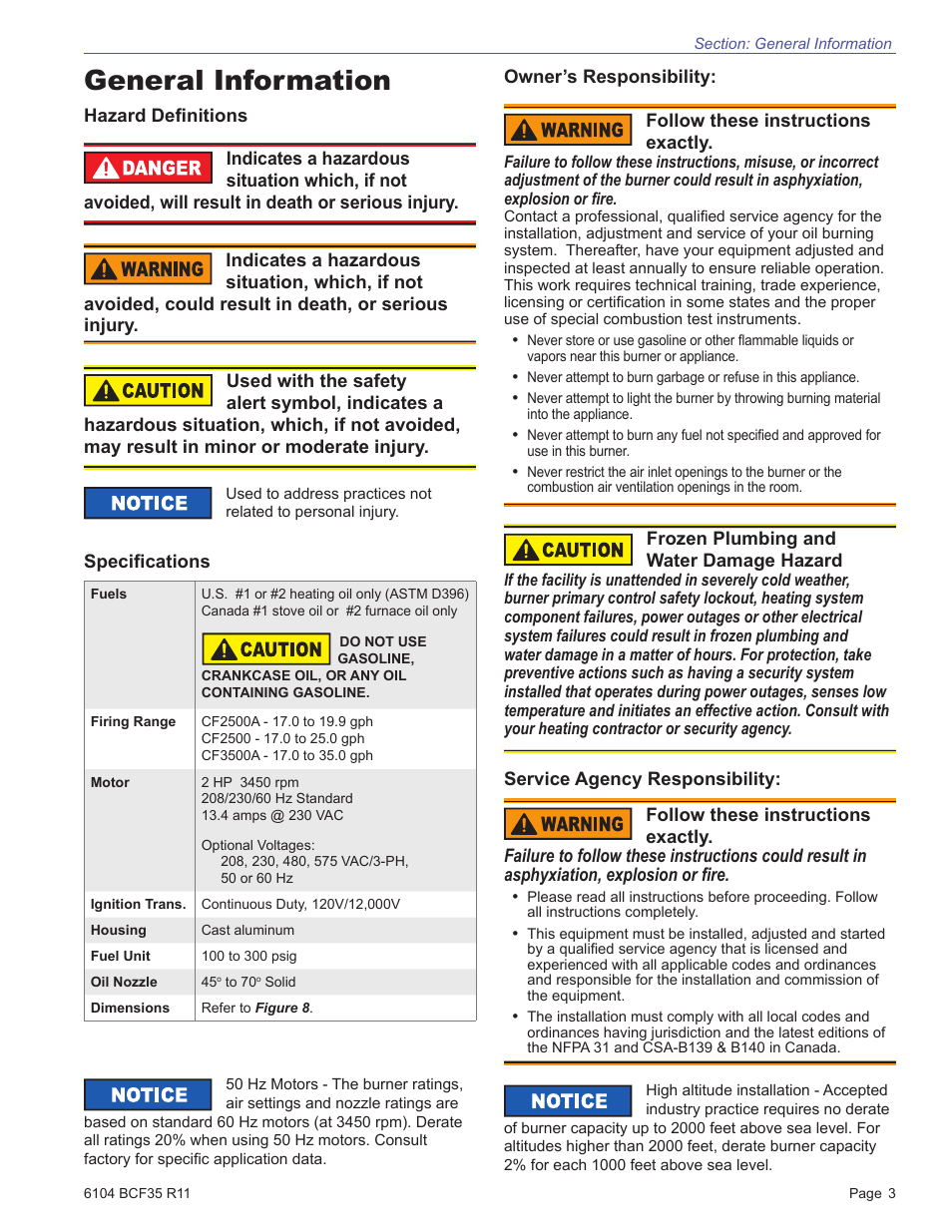 General information | Beckett CF3500 User Manual | Page 3 / 24