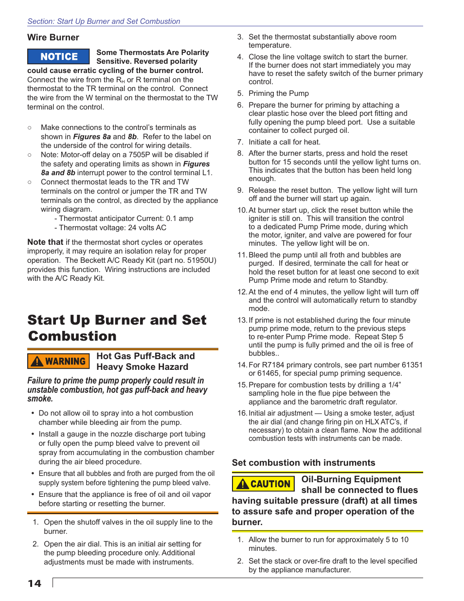 Start up burner and set combustion | Beckett AFII User Manual | Page 14 / 20