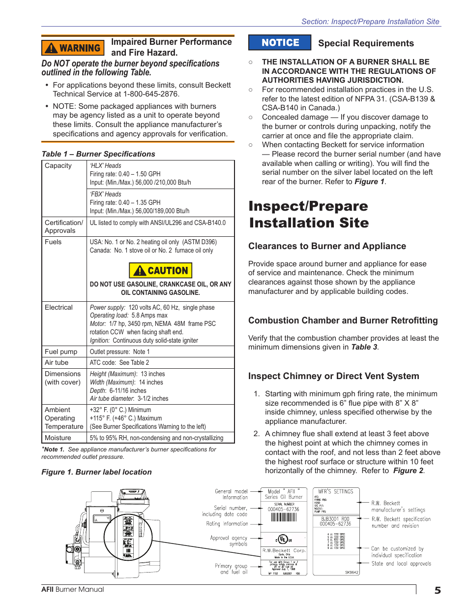 Inspect/prepare installation site | Beckett AFII User Manual | Page 5 / 20