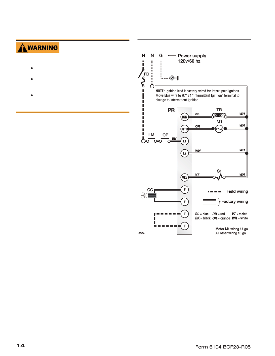 Wire the burner, R7184b | Beckett CF1400 User Manual | Page 14 / 24
