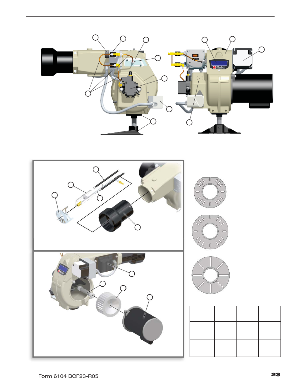 Flange a flange b flange c, Figure 15 – adjustable mounting plates, Figure 14 – burner replacement parts | Beckett CF1400 User Manual | Page 23 / 24