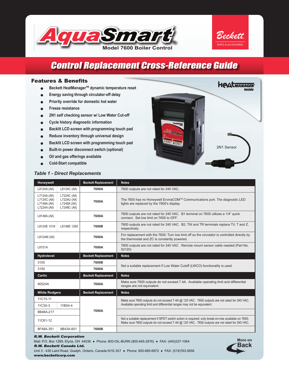 Beckett AQUASMART 7600 User Manual | 2 pages