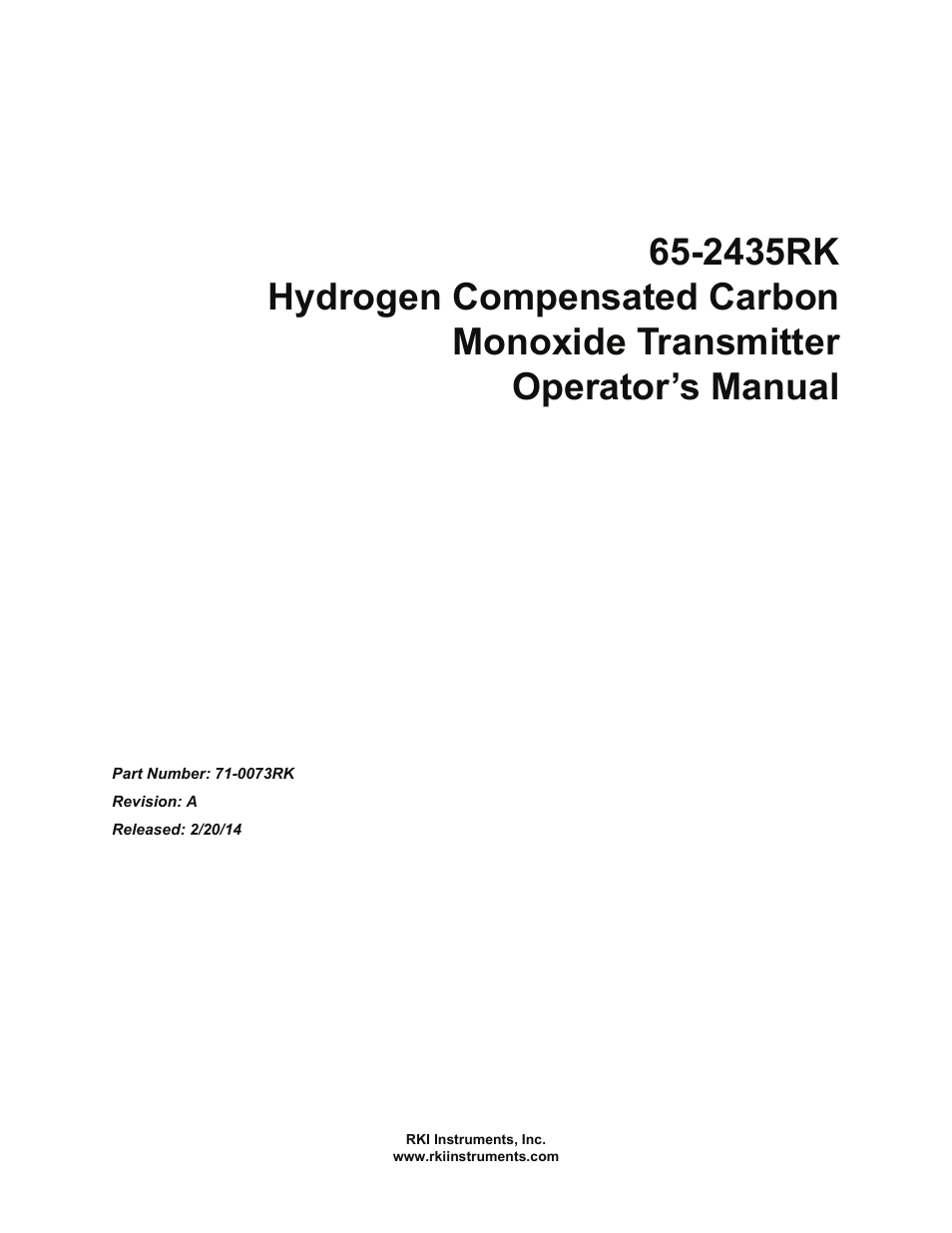 RKI Instruments 65-2435RK User Manual | 21 pages