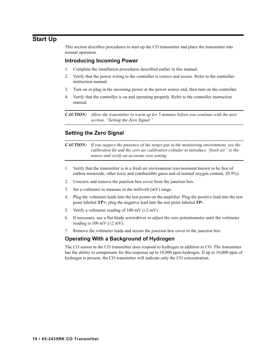 Start up | RKI Instruments 65-2435RK User Manual | Page 10 / 21