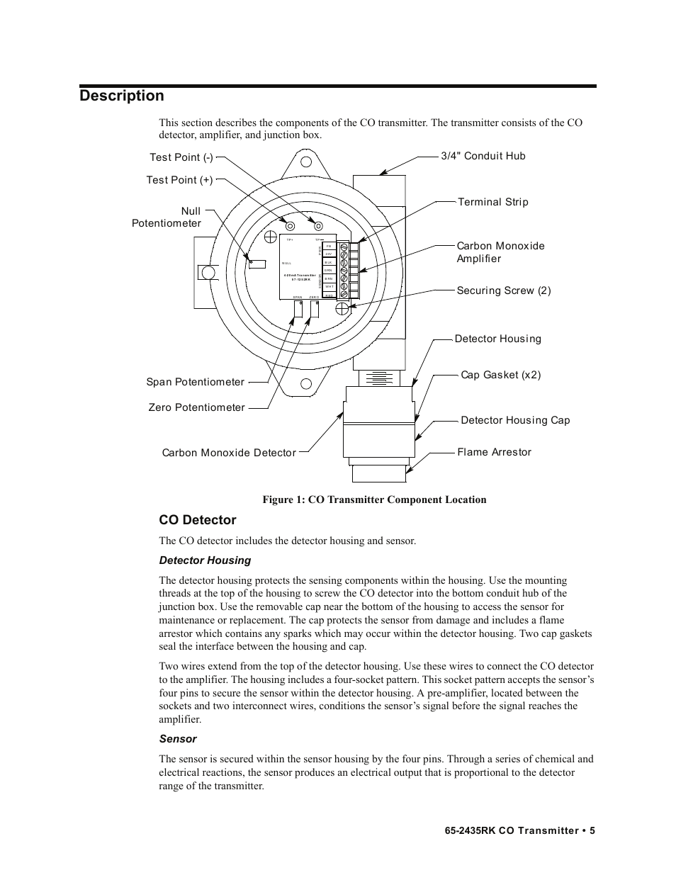 Description, Co detector | RKI Instruments 65-2435RK User Manual | Page 5 / 21