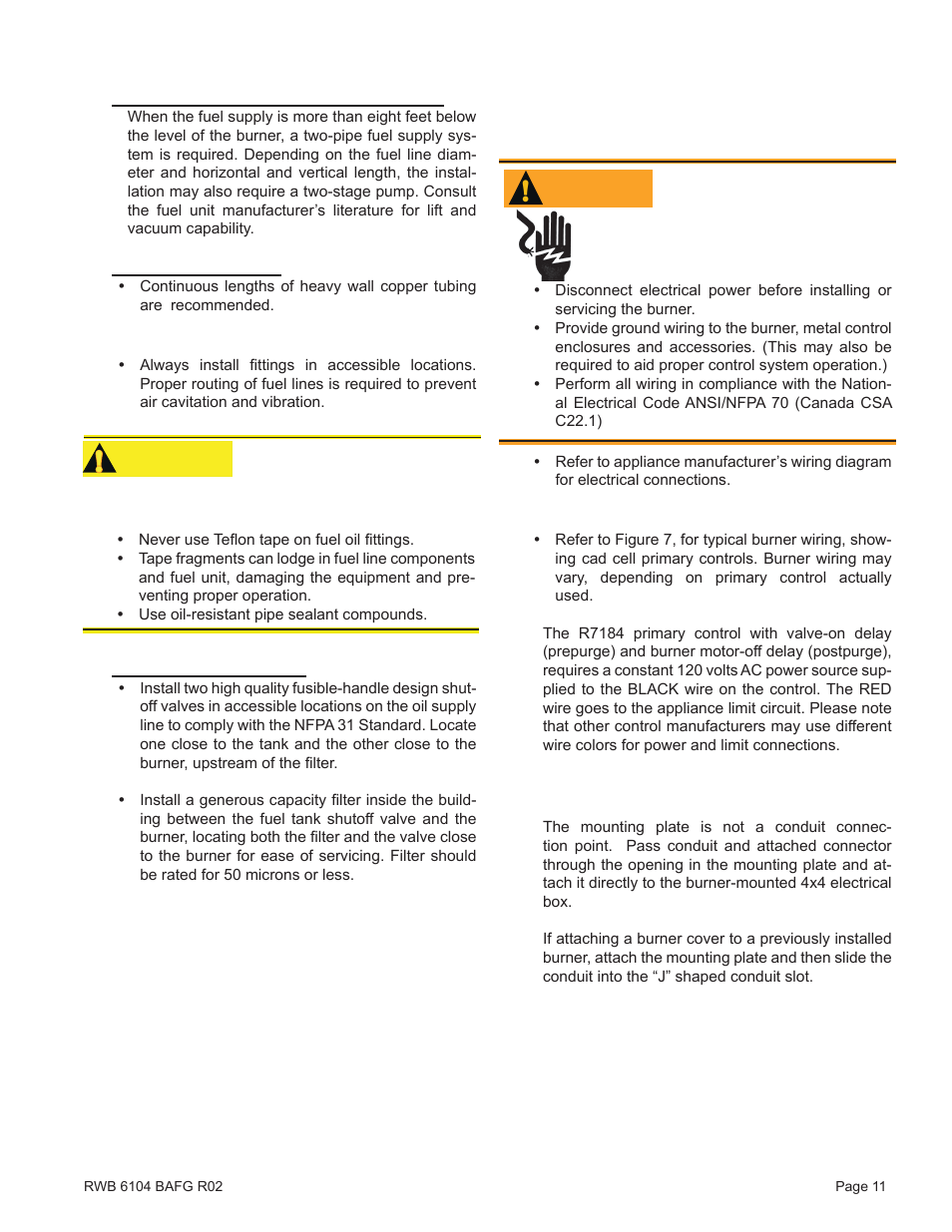 Caution wire burner | Beckett AFG User Manual | Page 11 / 16