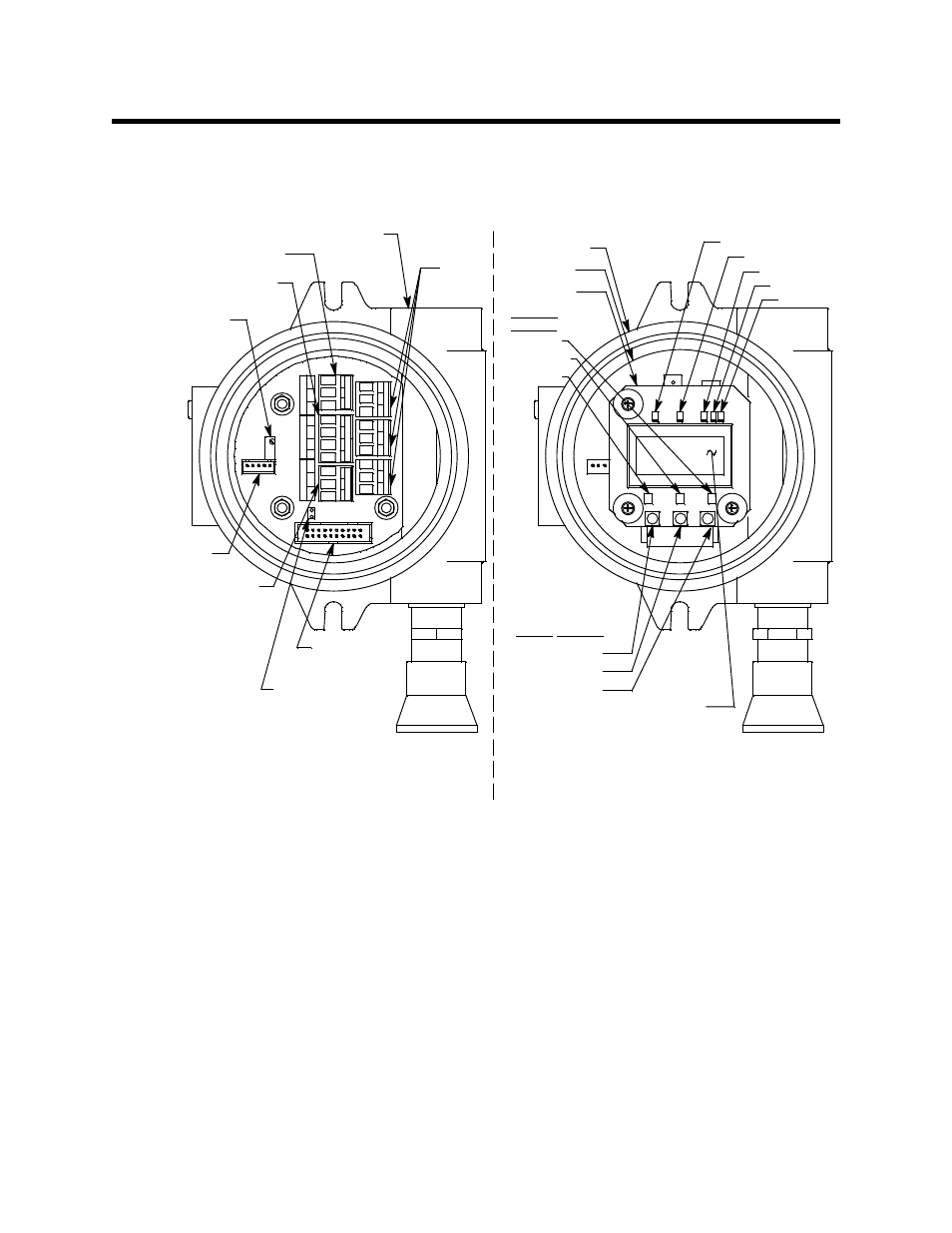 Internal description, Terminal pcb, View with cover and control pcb removed | View with cover removed, M2 transmitter operator’s manual 10, Up/yes, Dow n/no enter modbus terminal s trip, Magnetic switc hes junction b ox | RKI Instruments M2 Series User Manual | Page 15 / 74
